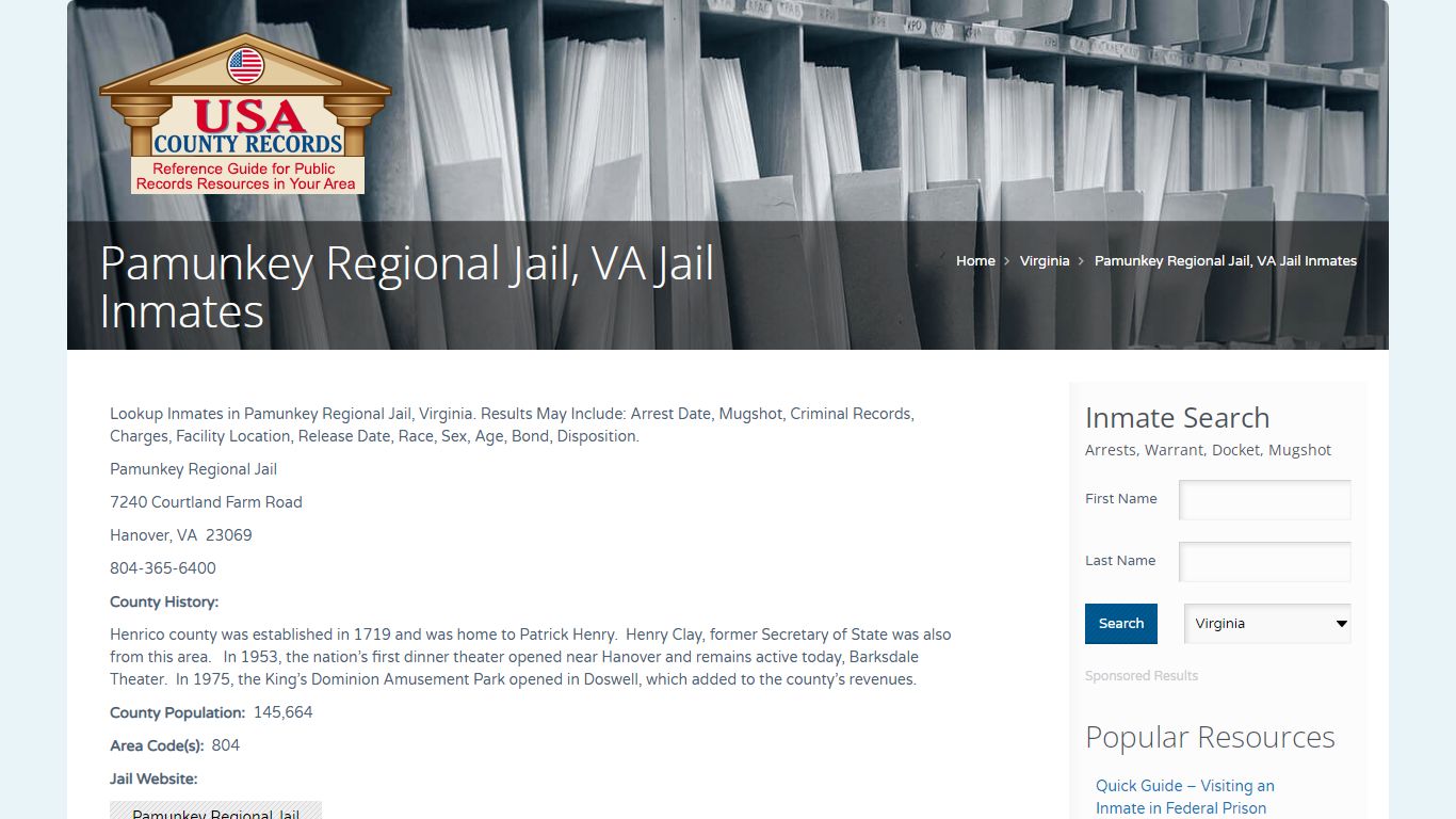 Pamunkey Regional Jail, VA Jail Inmates | Name Search